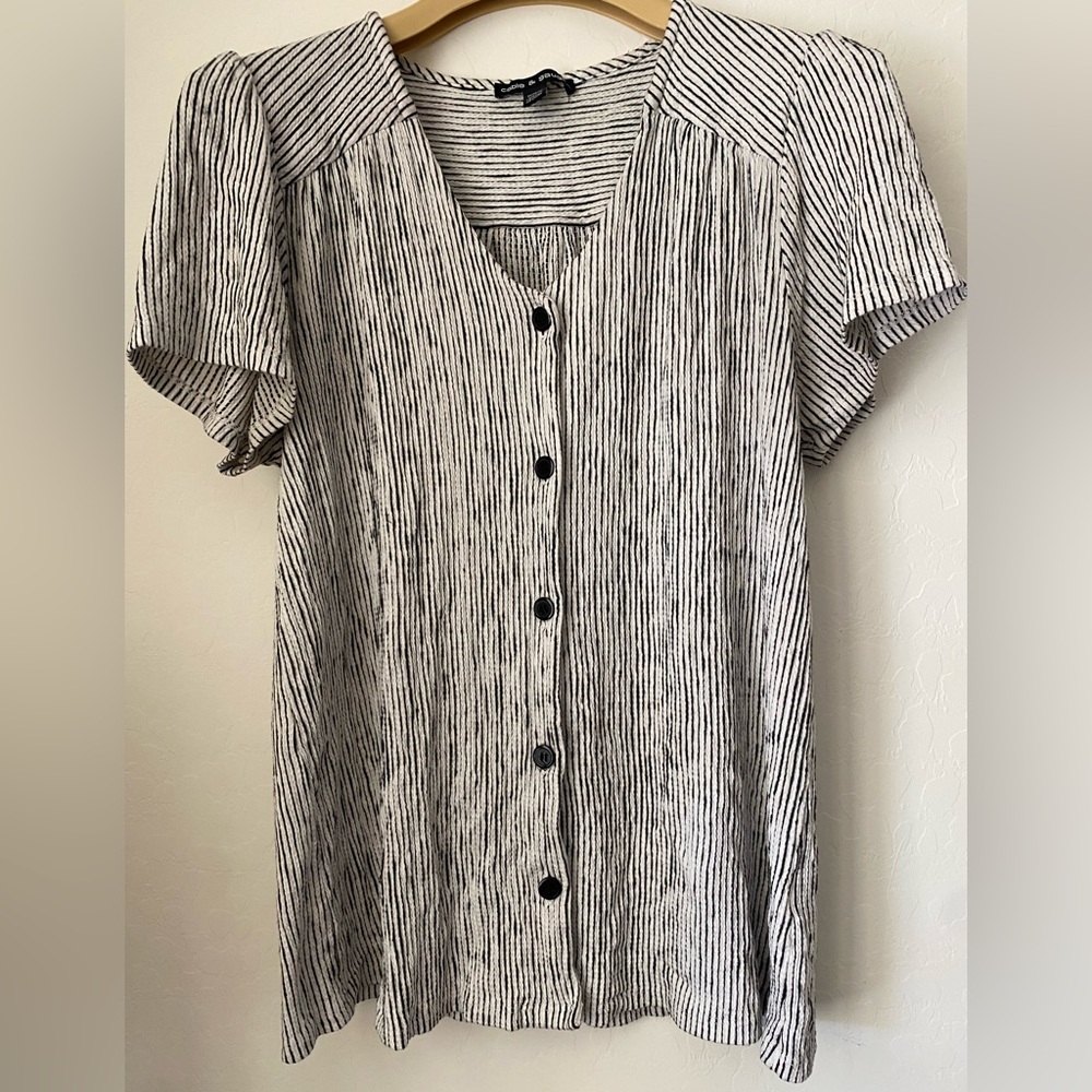 Black and white striped button down blouse